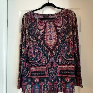 🌀 Etro Milano Italian Designer Paisley Long Sleeve Blouse – Size 48